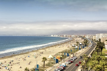 Aerial view of Avenida del Mar and beach of La Serena, Coquimbo, Chile.