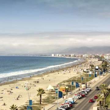 Aerial view of Avenida del Mar and beach of La Serena, Coquimbo, Chile.