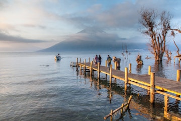 The sun rises in San Marcos on Lake Atitlan.