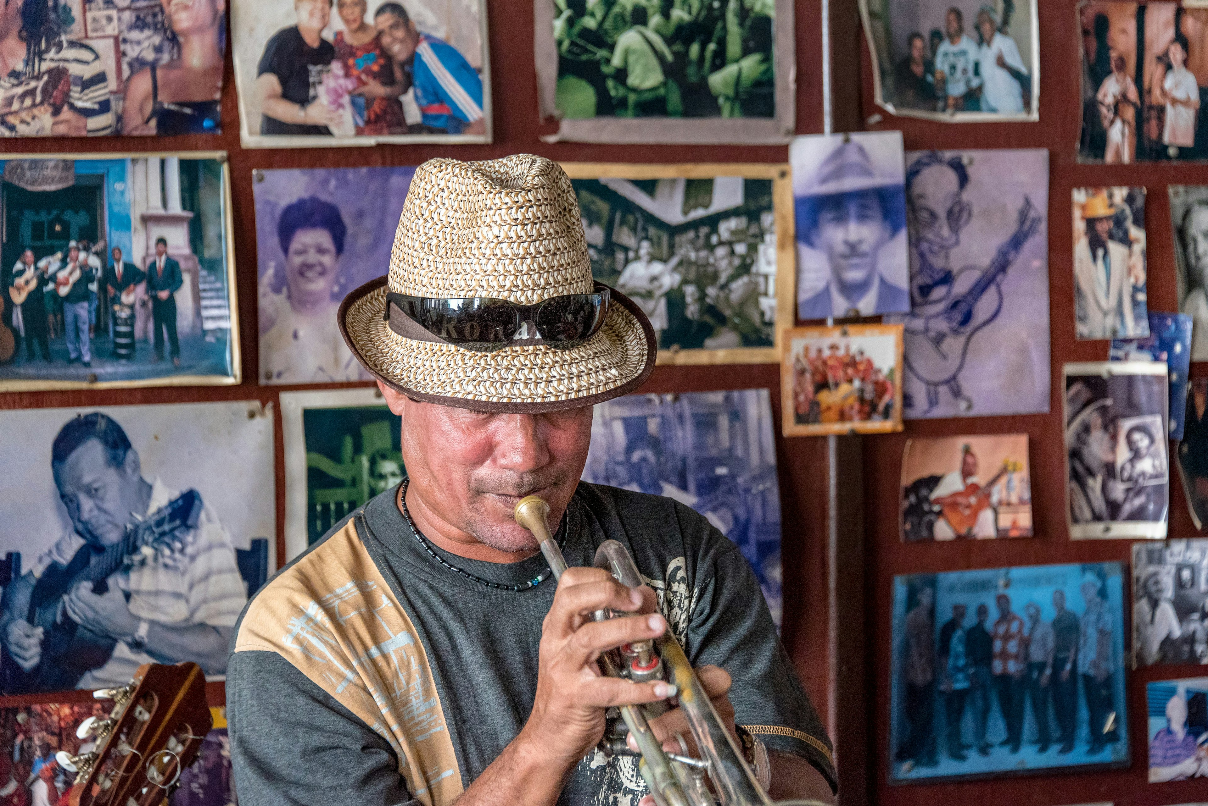 July 5, 2019: Cuban trumpet player performing at House of the Trova (Casa de La Trova).