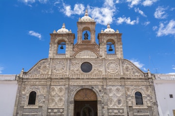 Baroque style facade of the Riobamba Cathedral, Ecuador.