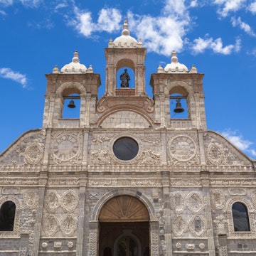 Baroque style facade of the Riobamba Cathedral, Ecuador.