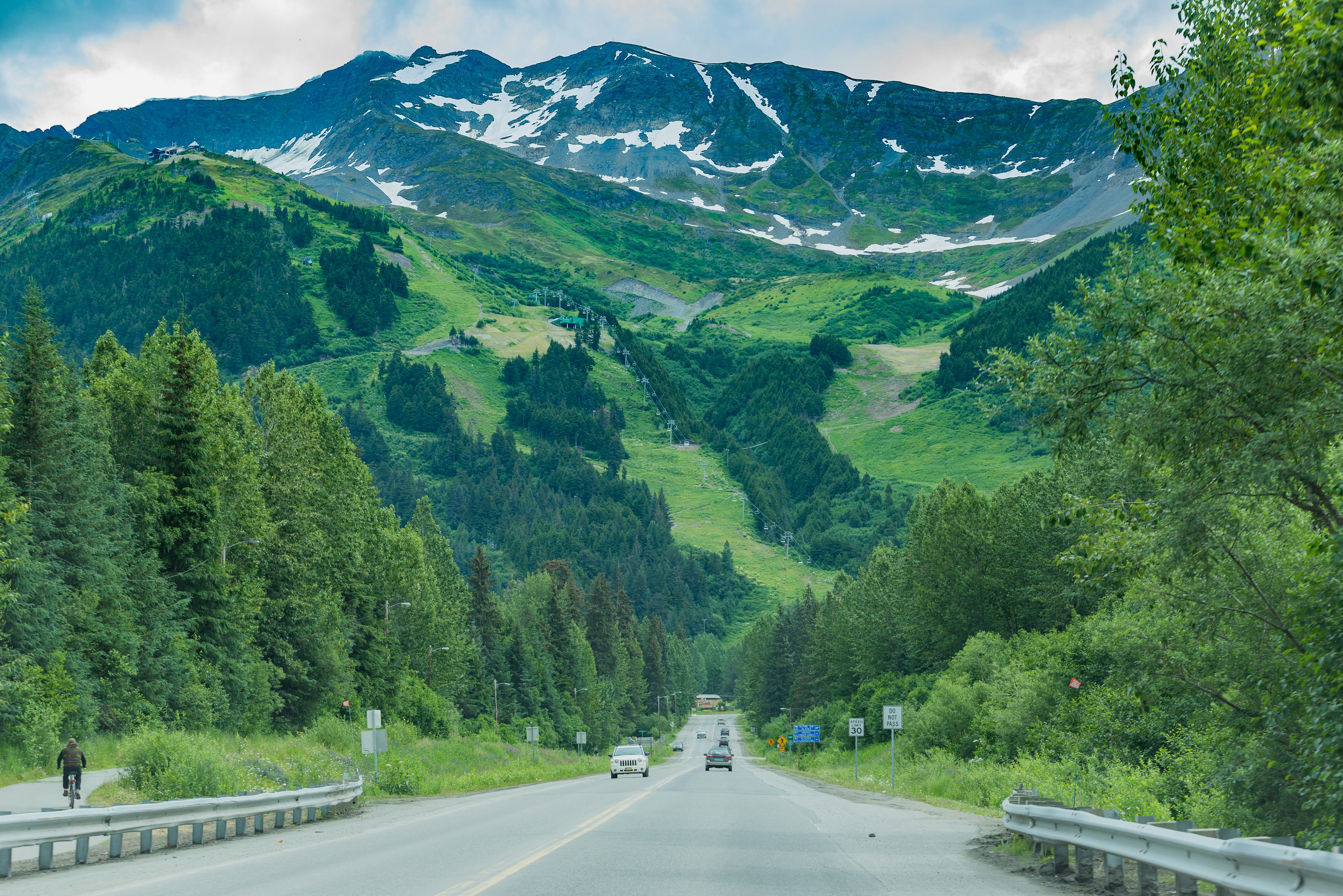 Road to Denali National Park from Anchorage on a summer day