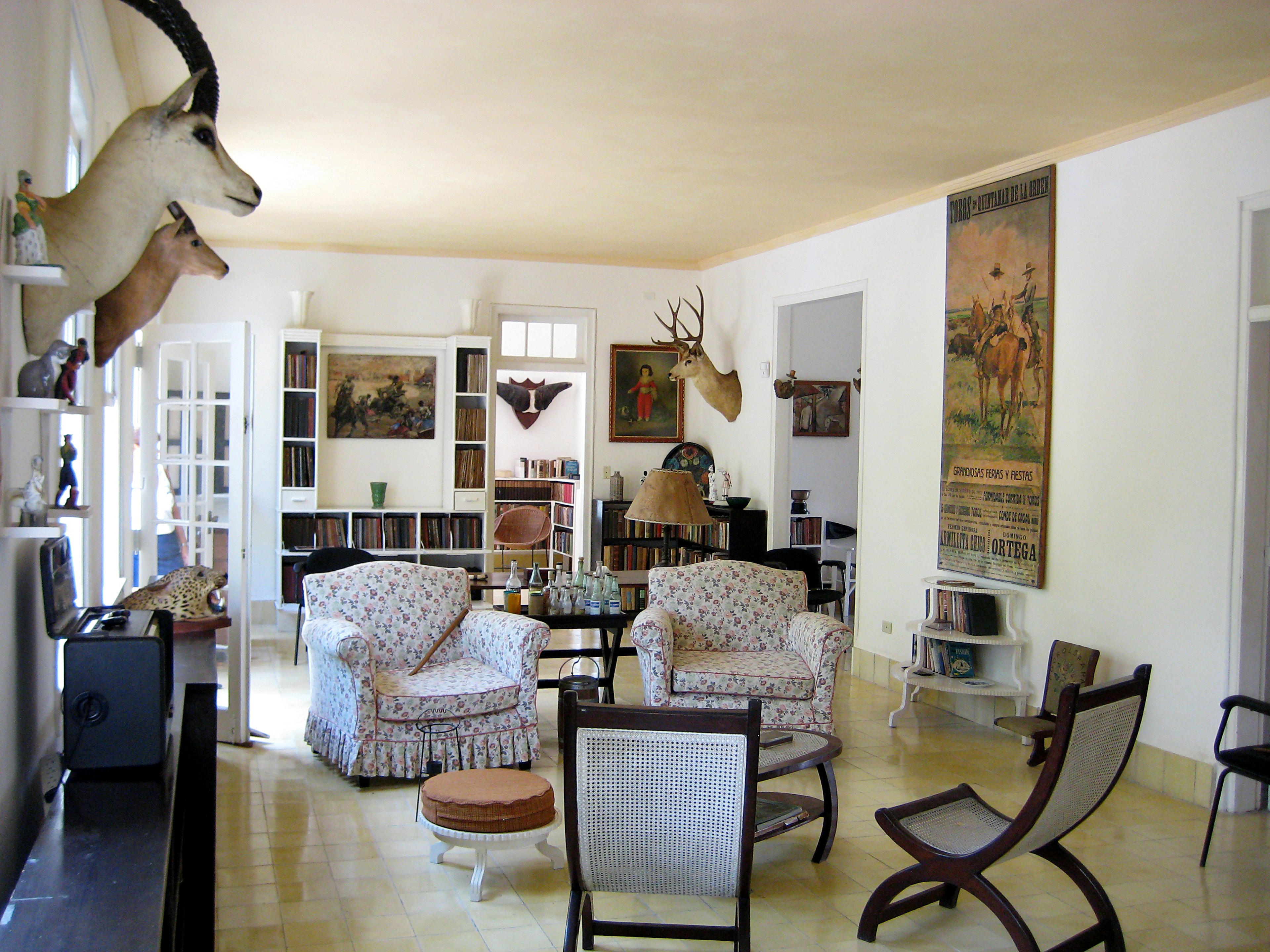 The interior of Ernest Hemingway's house, or Finca Vigia, at the city of Havana. The house is now a museum.