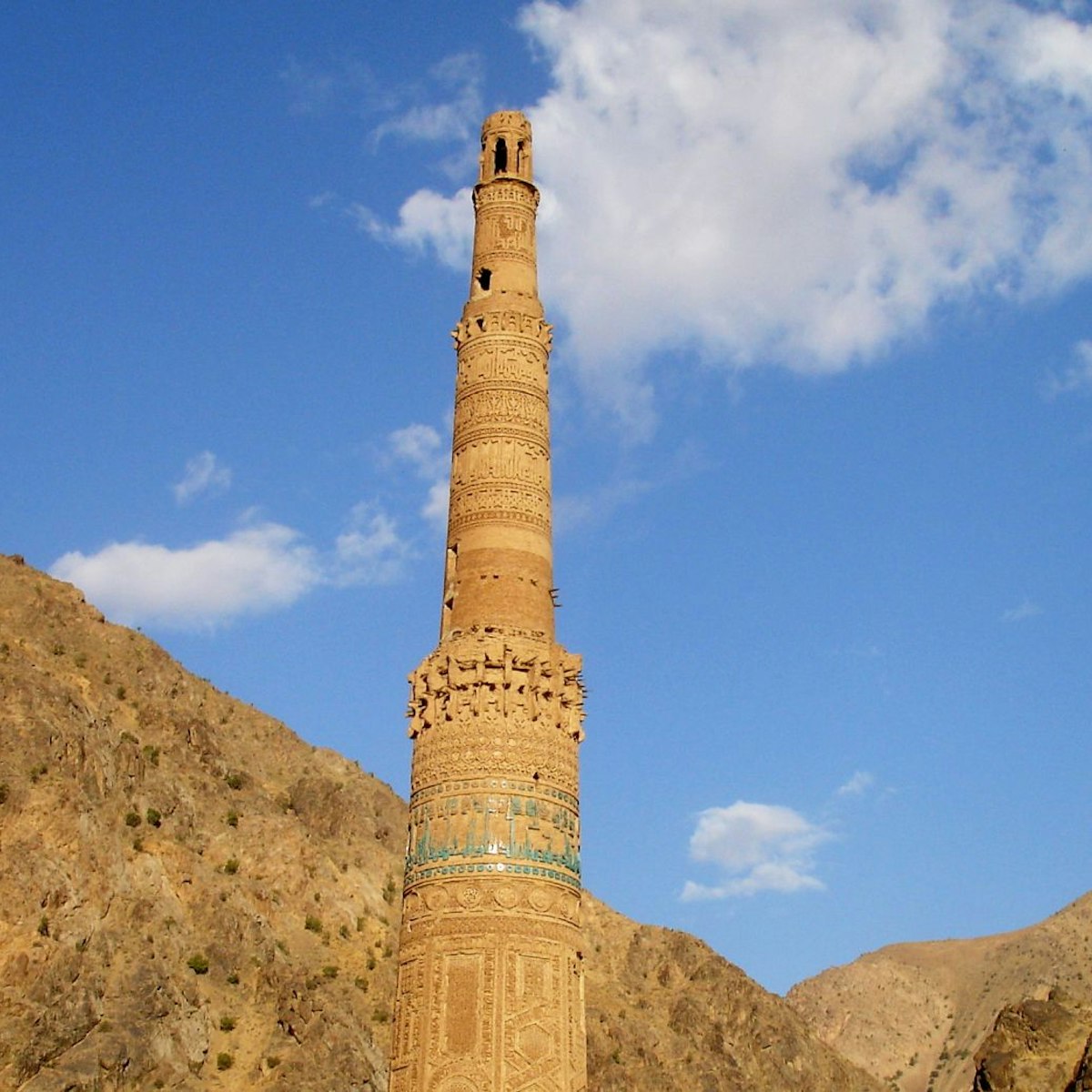 Minaret of Jam - stock photo

Afghanistan

Reaching a dizzying height of 65m, the Minaret of Jam stands as a lonely sentinel at the confluence of the Hari Rud and Jam Rud rivers, the greatest surviving monument of the medieval Ghorid empire. 