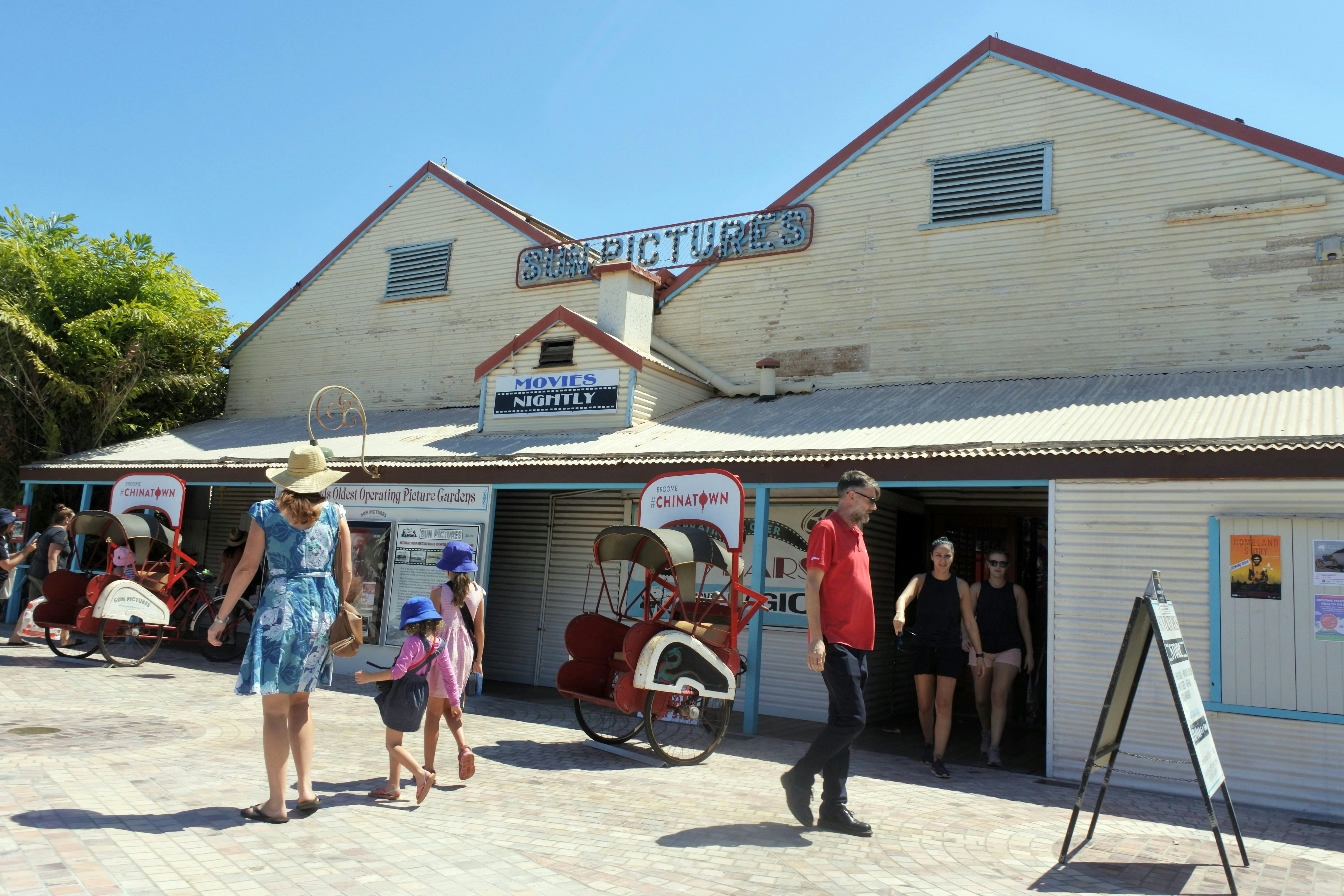 BROOME, WA Australia - SEP 21 2019: Visitors at Sun Pictures Cinema, world's longest-running outdoor cinema, built in 1913, screening new releases in a charming setting.; Shutterstock ID 1510757747; your: Bridget Brown; gl: 65050; netsuite: Online Editorial; full: POI Image Update