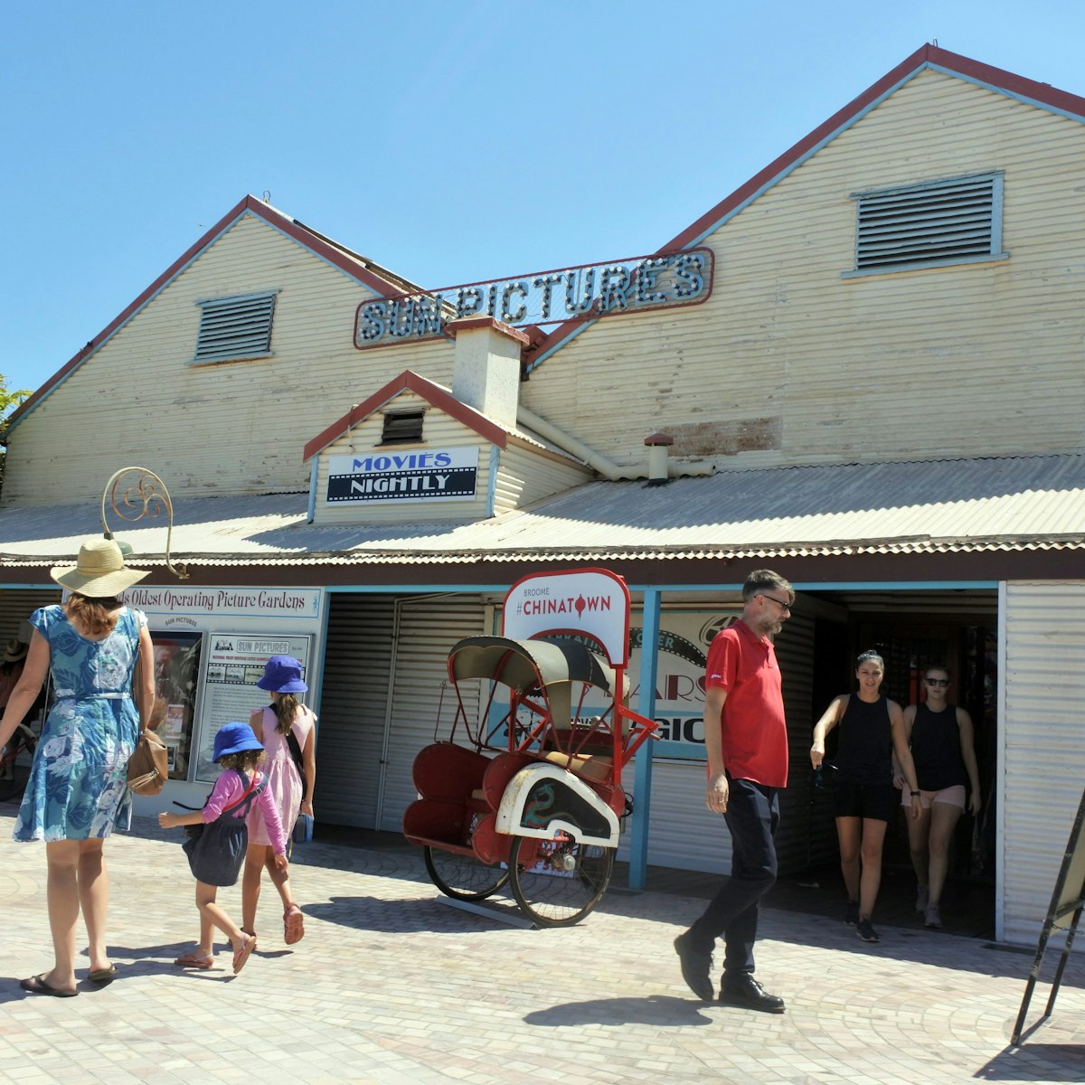BROOME, WA Australia - SEP 21 2019: Visitors at Sun Pictures Cinema, world's longest-running outdoor cinema, built in 1913, screening new releases in a charming setting.; Shutterstock ID 1510757747; your: Bridget Brown; gl: 65050; netsuite: Online Editorial; full: POI Image Update