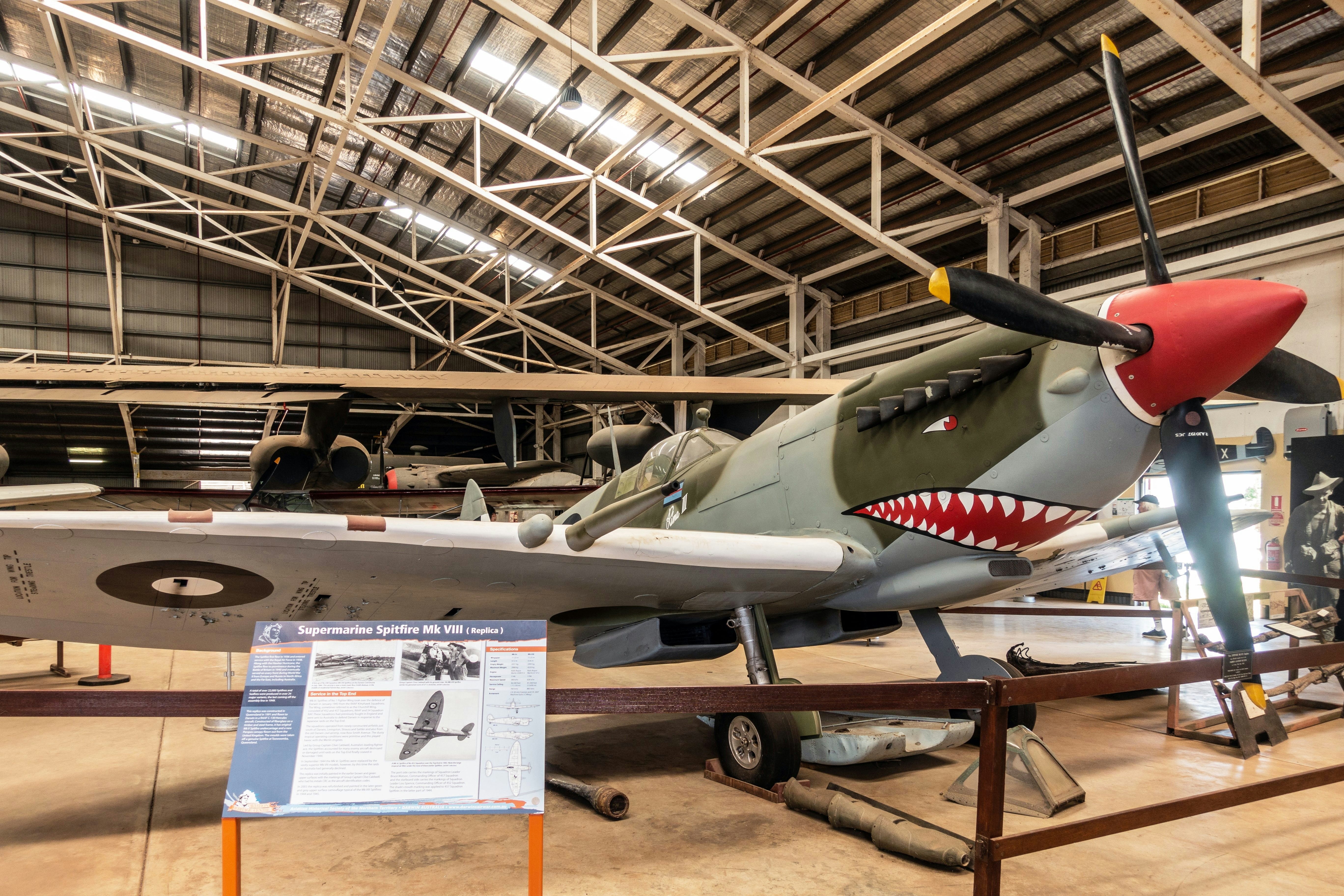 Darwin Australia - February 22, 2019: Australian Aviation Heritage Centre. The Supermarine Spitfire MK VIII with shark face painted in front.
Darwin Aviation Museum

; Shutterstock ID 1381715885; your: Bridget Brown; gl: 65050; netsuite: Online Editorial; full: POI Image Update