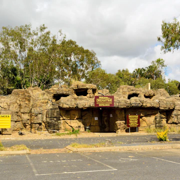 Rockhampton, Queensland, Australia - December 27, 2017. Exterior view of Dreamtime aboriginal cultural centre in Rockhampton, QLD, with vegetation.