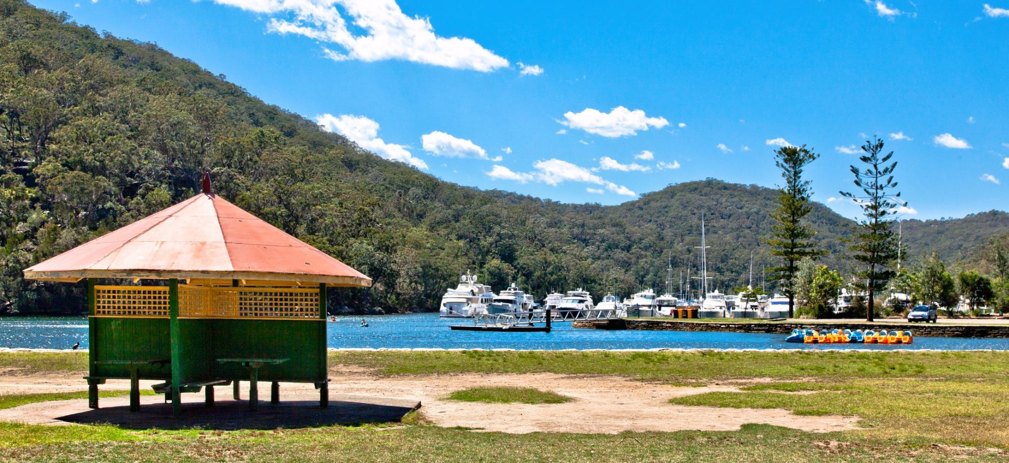 View of Bobbin Head marina and picnic area, Ku-Ring-Gai Chase National Park, Upper Sydney North Shore.