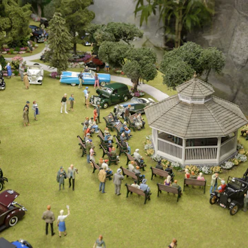 2014 May 26: A Display of classic car rally at Miniature World located at Victoria BC. This shows a replica of vintage car rally.; Shutterstock ID 1140846539; your: Bridget Brown; gl: 65050; netsuite: Online Editorial; full: POI Image Update