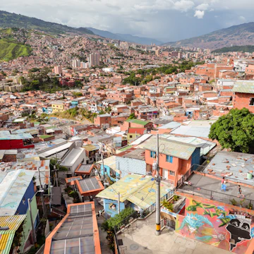 Medellin / Colombia - July 15, 2017: urban cityscape of the colorful Comuna 13