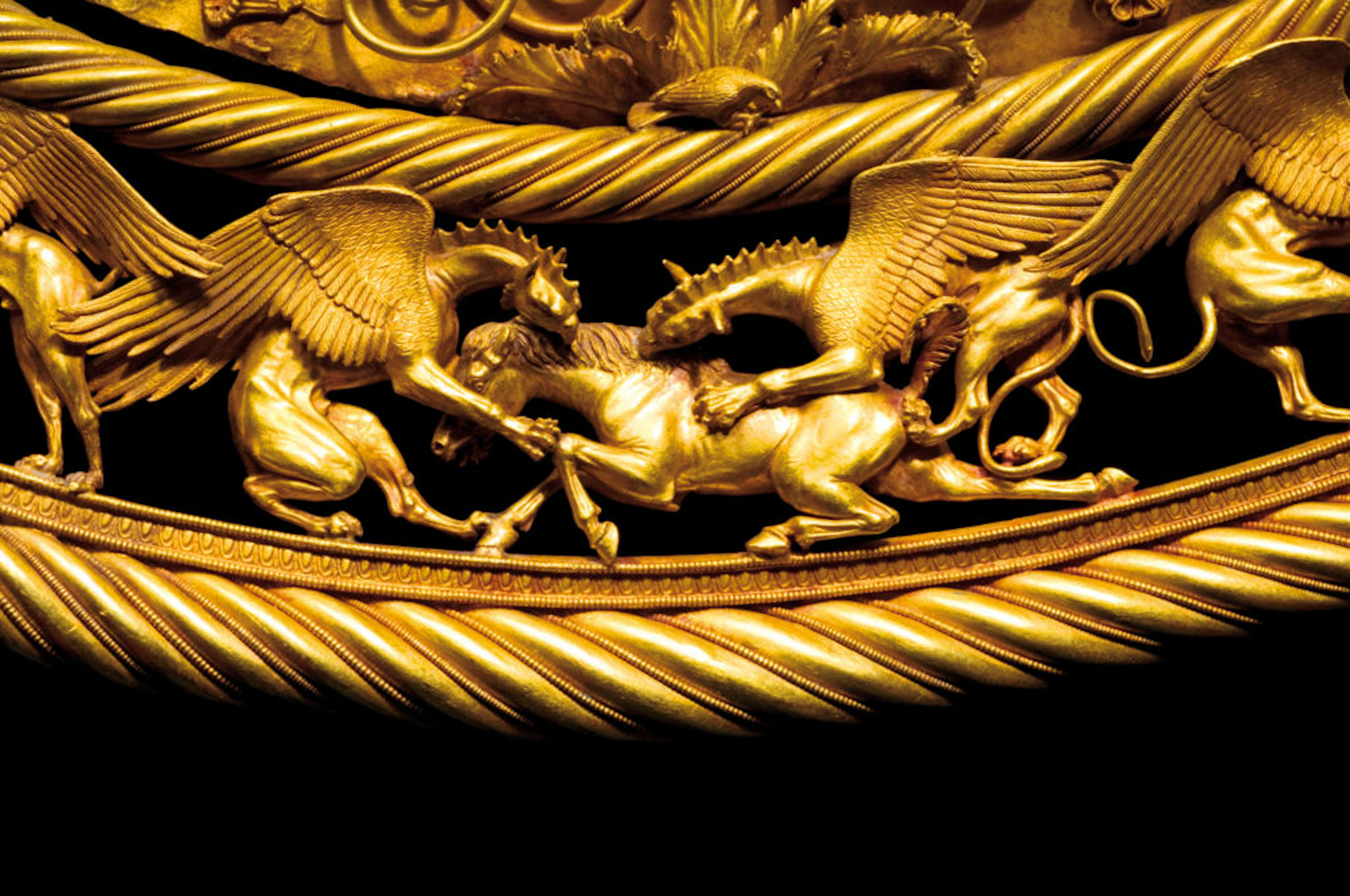 Detail from golden Scythian pectoral, 4th century BCE.