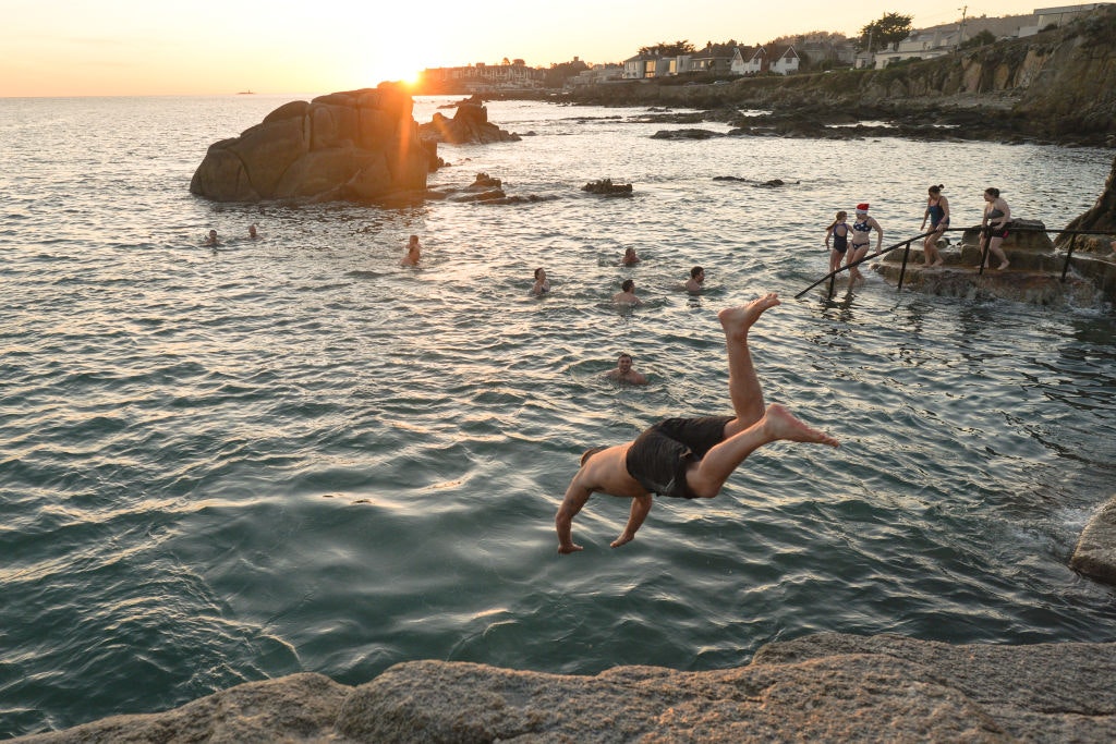 A scene from the annual Christmas Day swim, with hundreds of swimmers turning up for a leap into the water at the Forty Foot