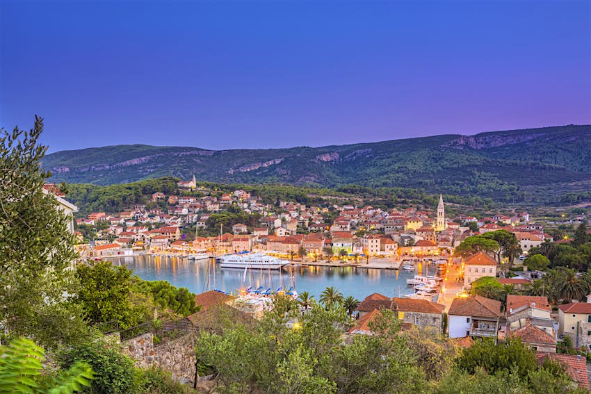 Elevated view on the town and harbour of Jelsa, Hvar (Croatia)