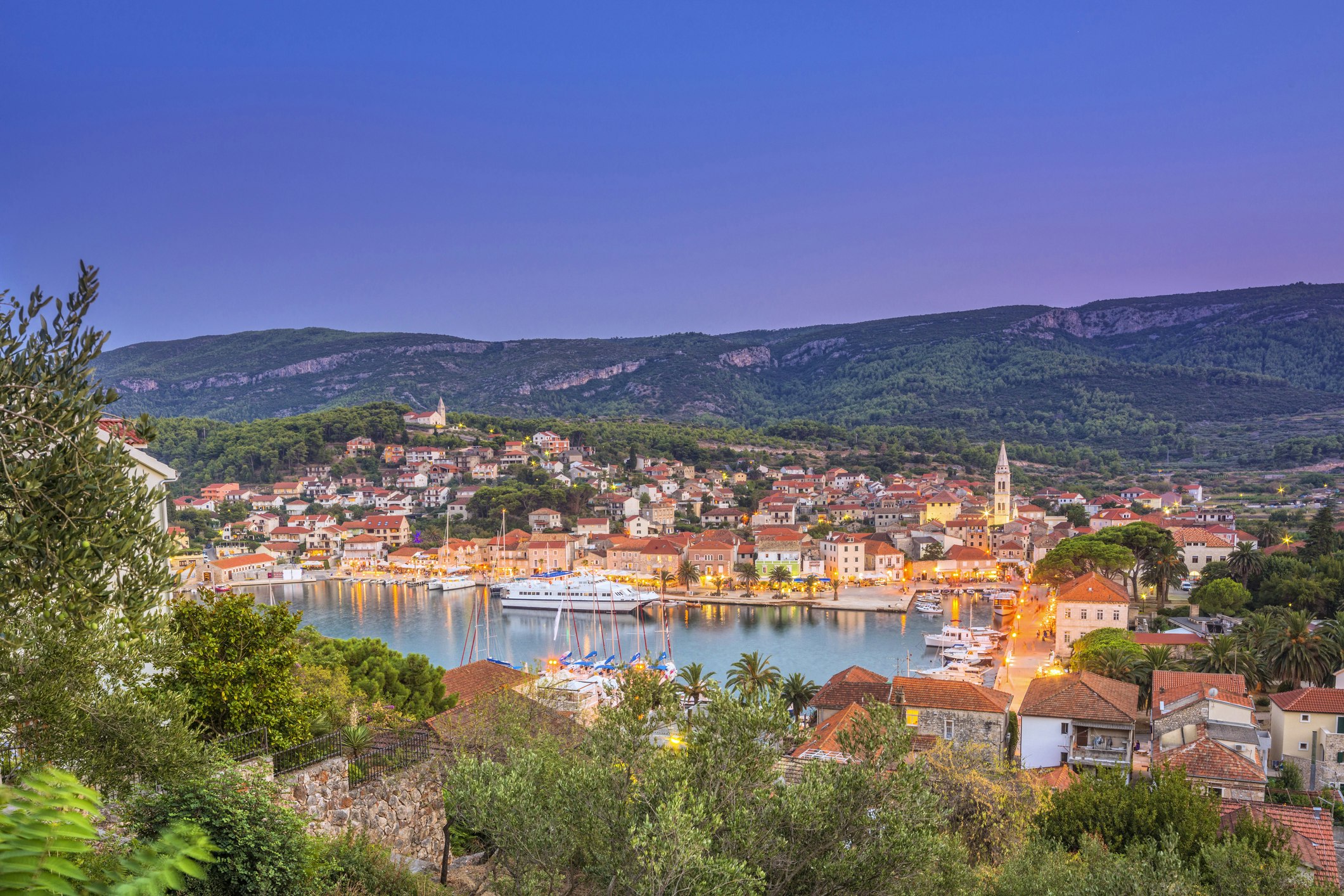 Elevated view on the town and harbour of Jelsa, Hvar (Croatia)