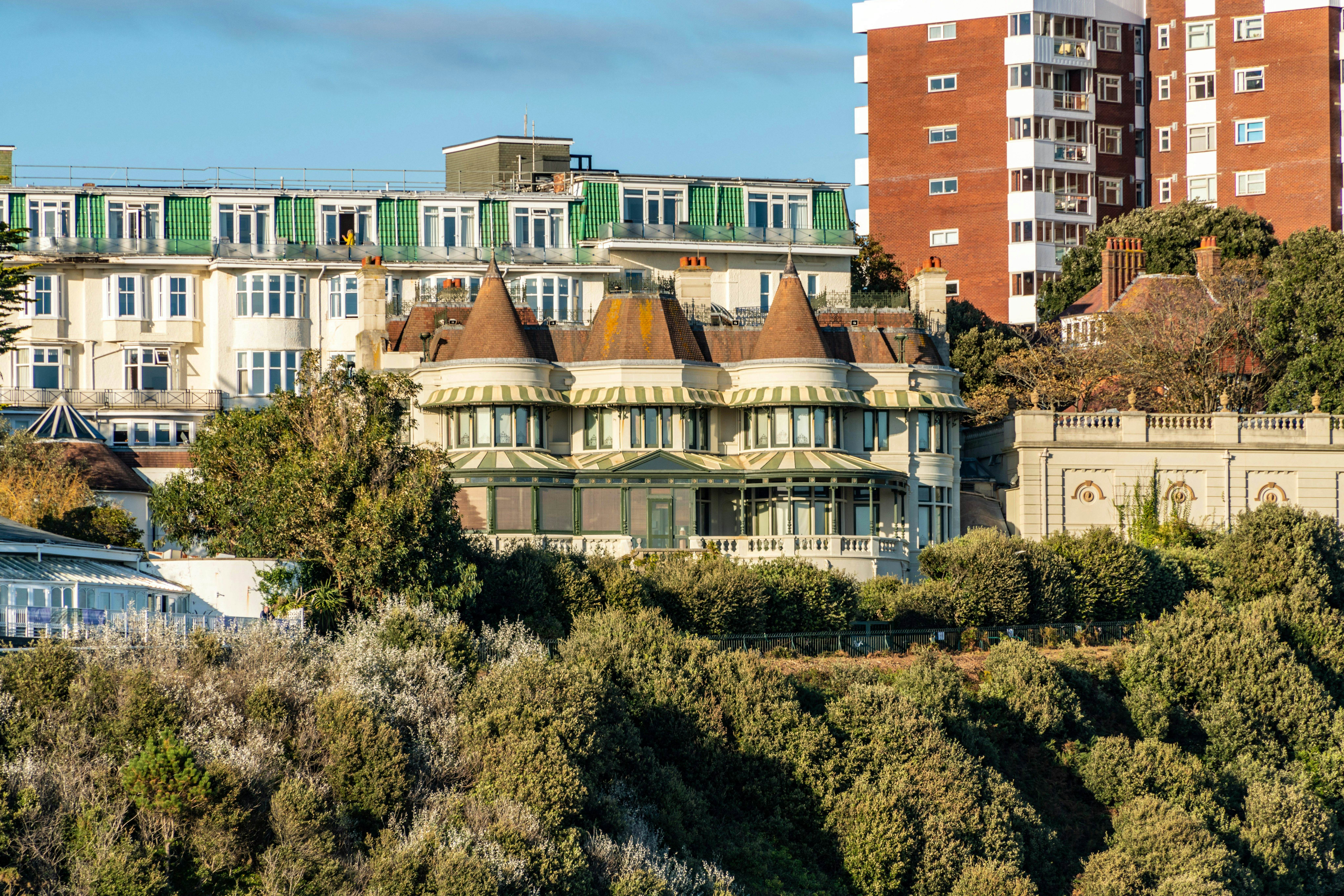 Russell-Cotes Art Gallery & Museum in Bournemouth - stock photo
Bournemouth, UK. Saturday 26 September 2020. Turrets of the historic Russell-Cotes Art Gallery & Museum building among other buildings in Bournemouth.