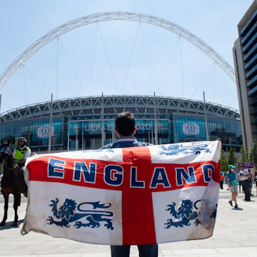 London, UK. 13th June 2021. England fans exicted prior to the UEFA Euro 2020 Championship Group D match between England and Croatia at Wembley Stadium. ; Shutterstock ID 1990309949; your: Bridget Brown; gl: 65050; netsuite: Online Editorial; full: POI Image Update