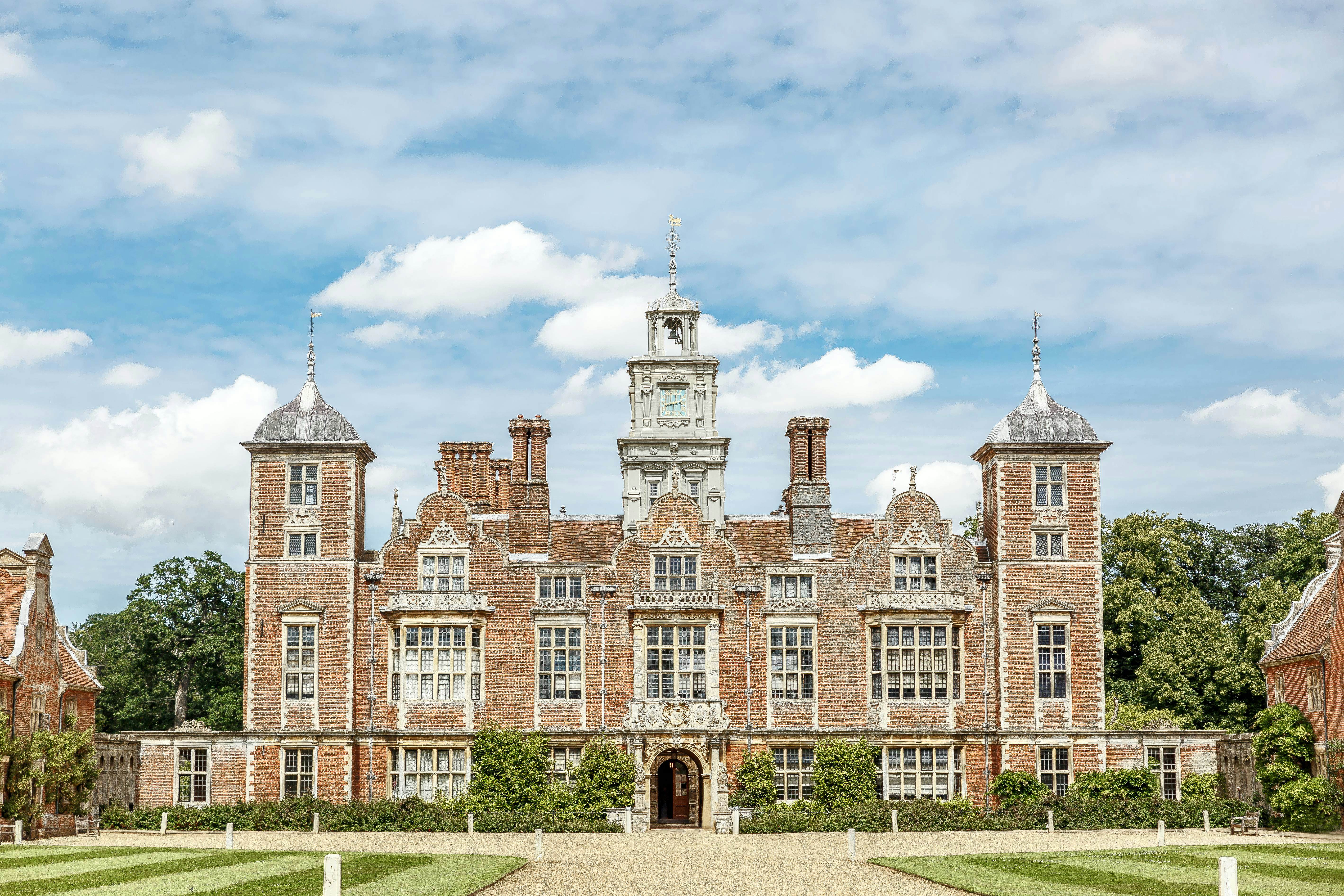 Frontal view of the manor house of Blickling Hall in the village of Blickling north of Aylsham in Norfolk County, England, UK