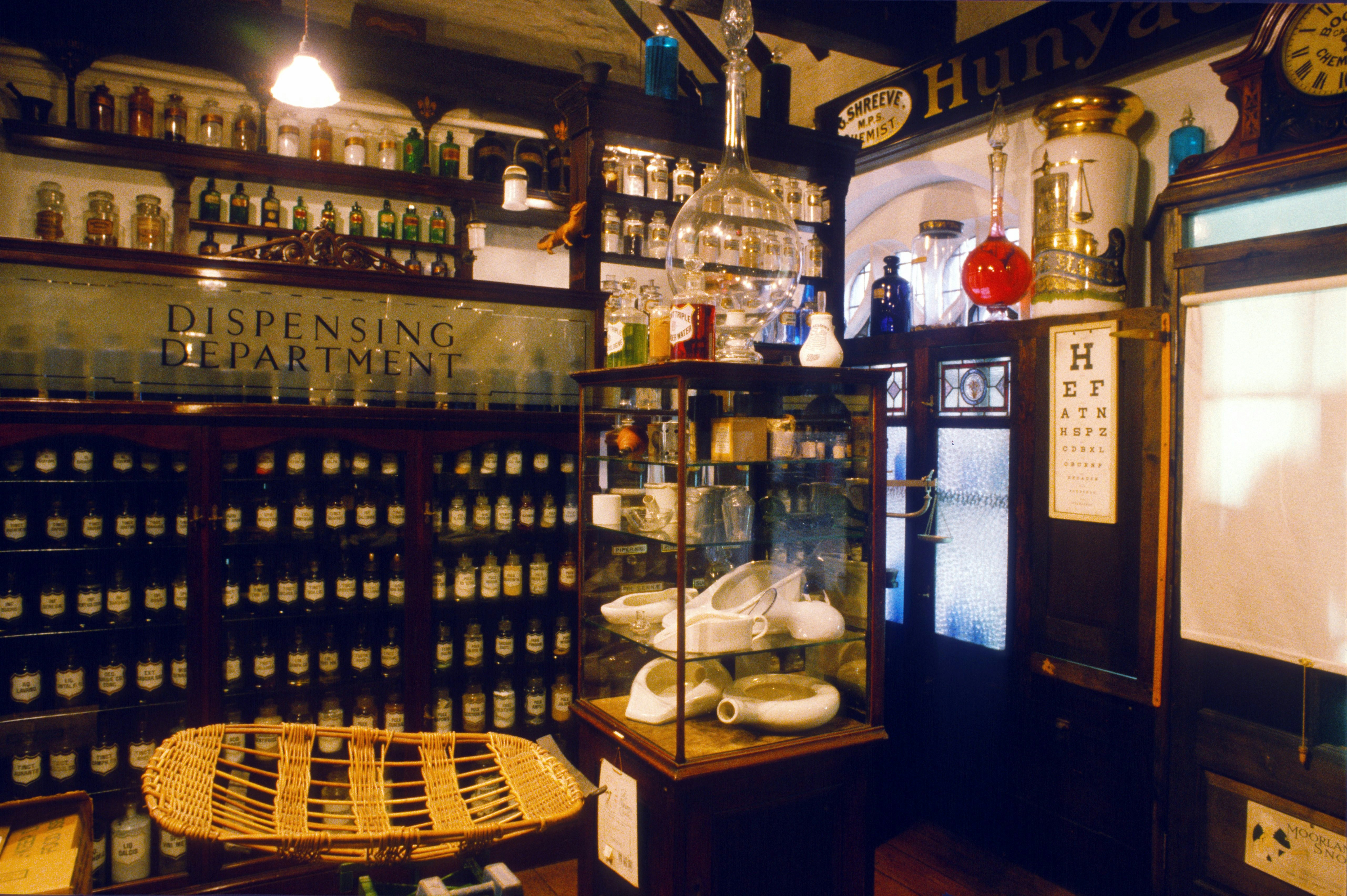 The interior of a reconstructed Chemist's shop in Bridewell Museum, Norwich, 1989.  (Photo By RDImages/Epics/Getty Images)

Museum of Norwich
