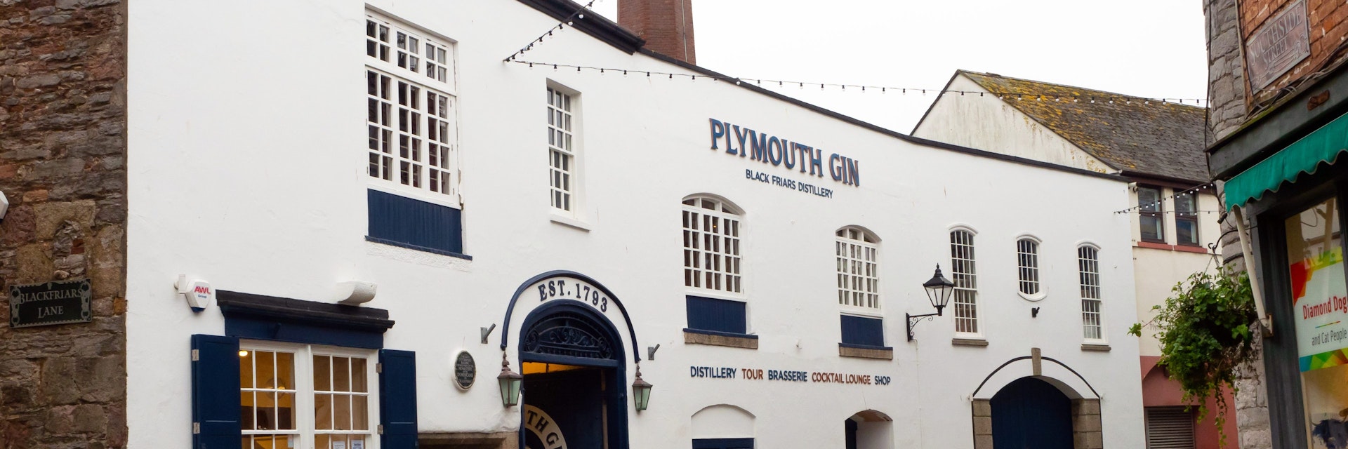 PLYMOUTH, DEVON, UK - January 25 2020: Plymouth Gin Black Friars distillery entrance on Southside Street

Plymouth Gin Distillery
