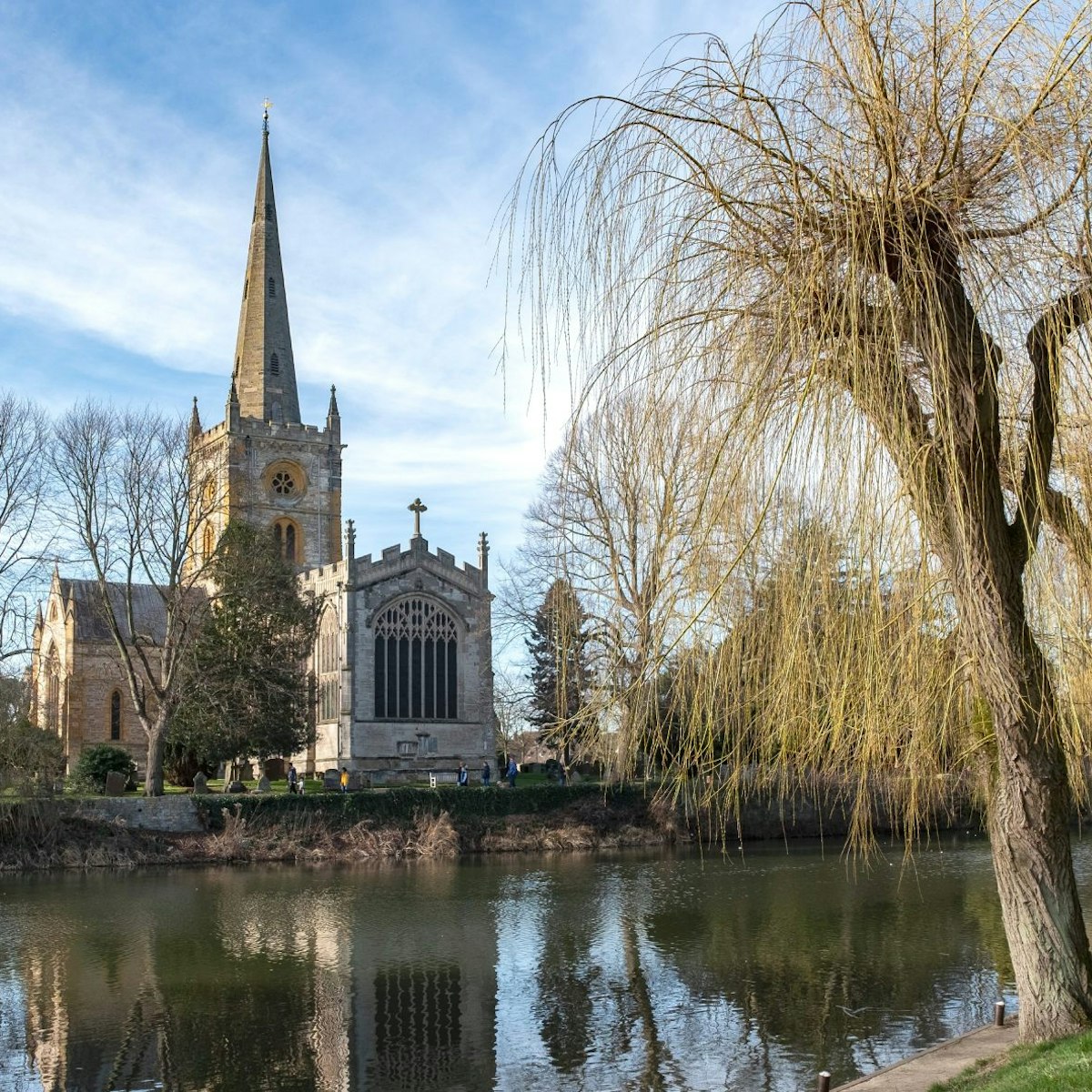 Holy Trinity Church on the banks of the river Avon in Stratford upon Avon, UK.  The grave of playright William Shakespeare is in the church.