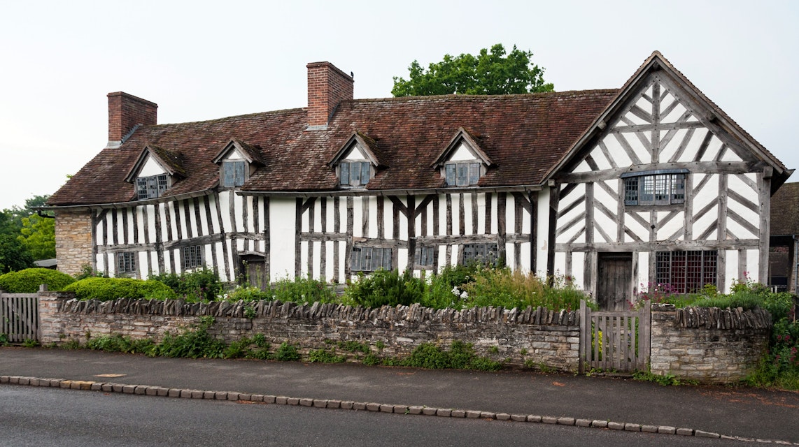 Ancient historic home and farm of Mary Arden, mother of William Shakespeare, built around the 15th century in the village of Wilmcote - UK