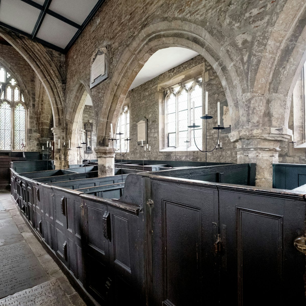 York England UK. May 2018. Interior of Holy Trinity Church, Goodramgate. Photo shows the original, very rare, wooden box pews where families prayed together. A hidden treasure 
Church of the Holy Trinity

.; Shutterstock ID 1121785949; your: Bridget Brown; gl: 65050; netsuite: Online Editorial; full: POI Image Update