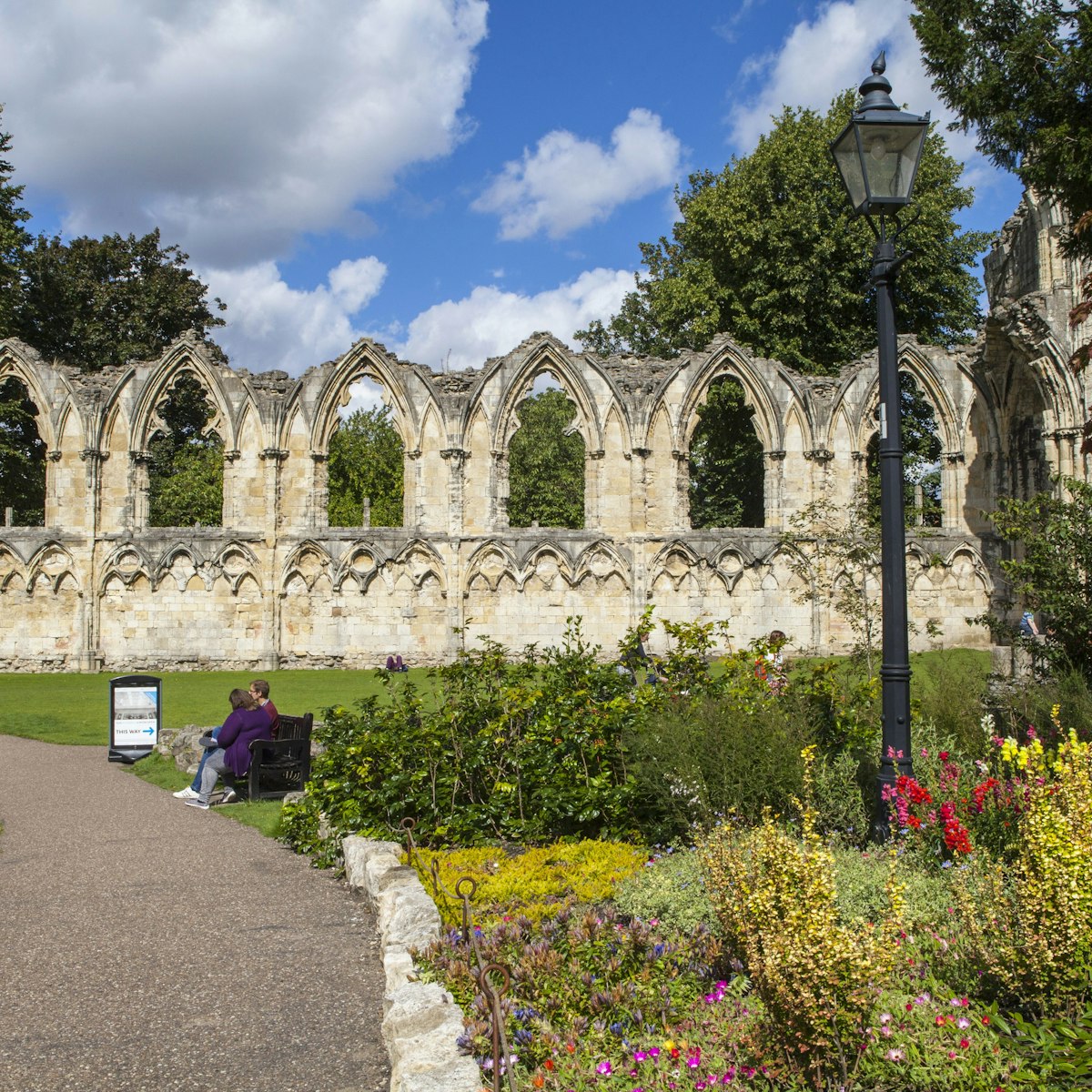 YORK, UK - AUGUST 27TH 2015: A view of St. Marys Abbey Ruins situated in Museum Gardens in York, on 27th August 2015.