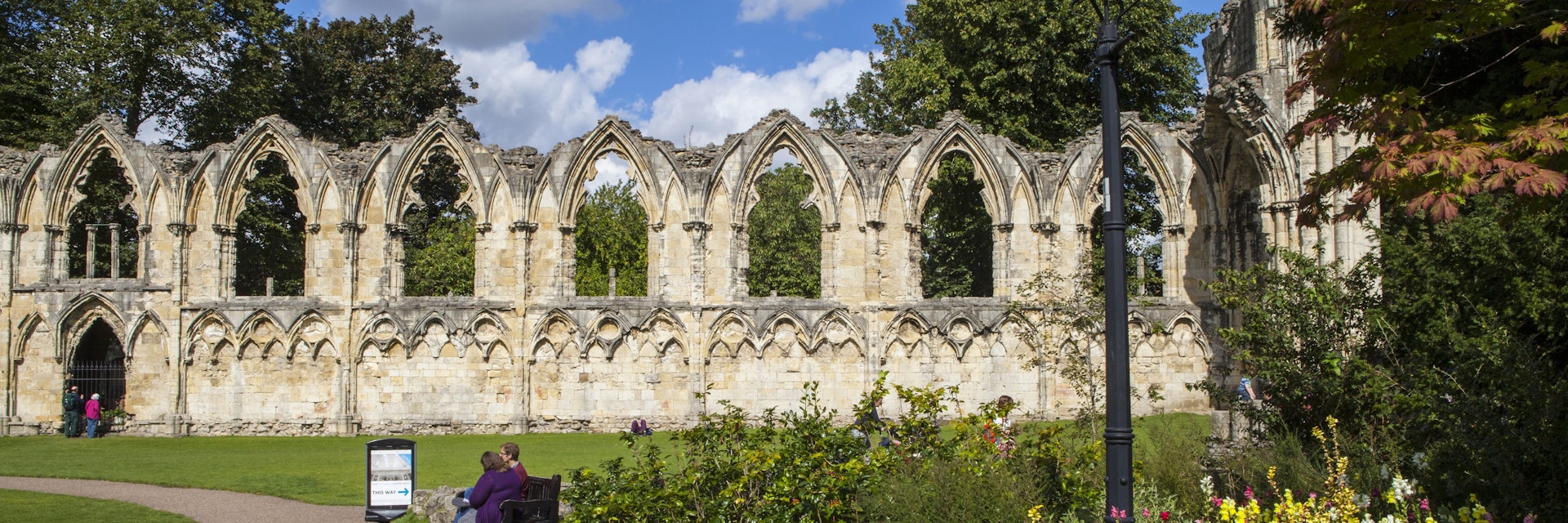 YORK, UK - AUGUST 27TH 2015: A view of St. Marys Abbey Ruins situated in Museum Gardens in York, on 27th August 2015.