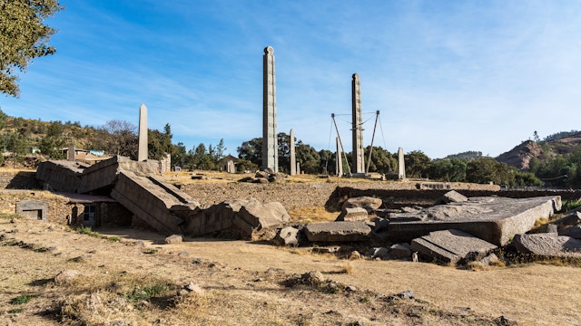 The Northern Stelae Park of Aksum, famous obelisks in Axum, Ethiopia, UNESCO World Heritage site.