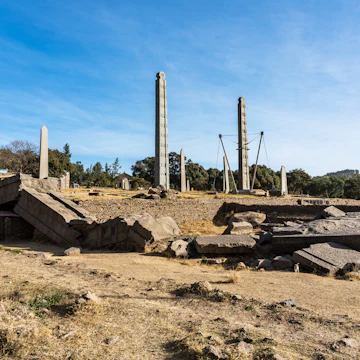 The Northern Stelae Park of Aksum, famous obelisks in Axum, Ethiopia, UNESCO World Heritage site.