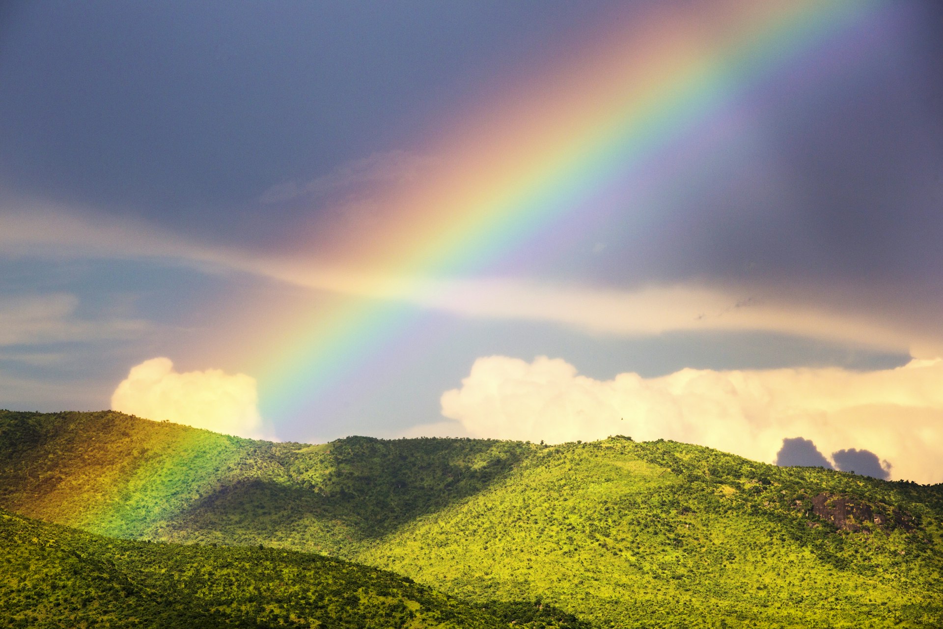 A rainbow in rainy season over the Shire Valley in southern Malawi