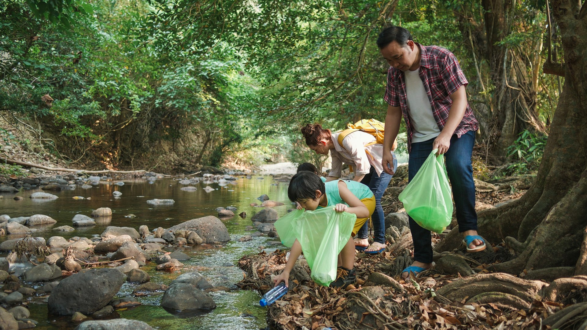 Collecting trash from the river of a US national park