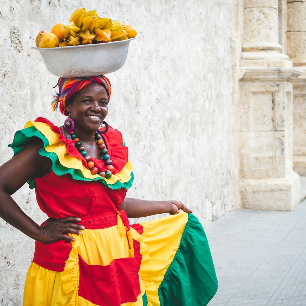 Traditional fresh fruit street vendor Cartagena de Indias, Colombia.