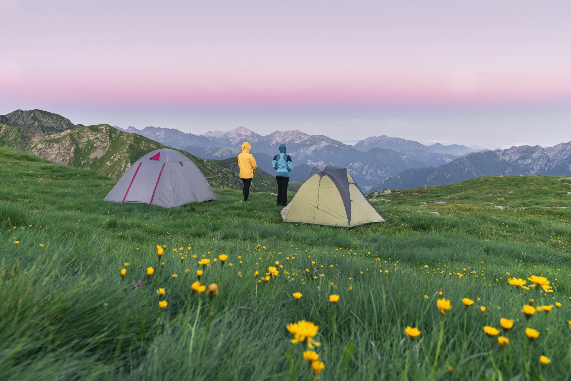 High altitude camping in the Italian Alps in summer