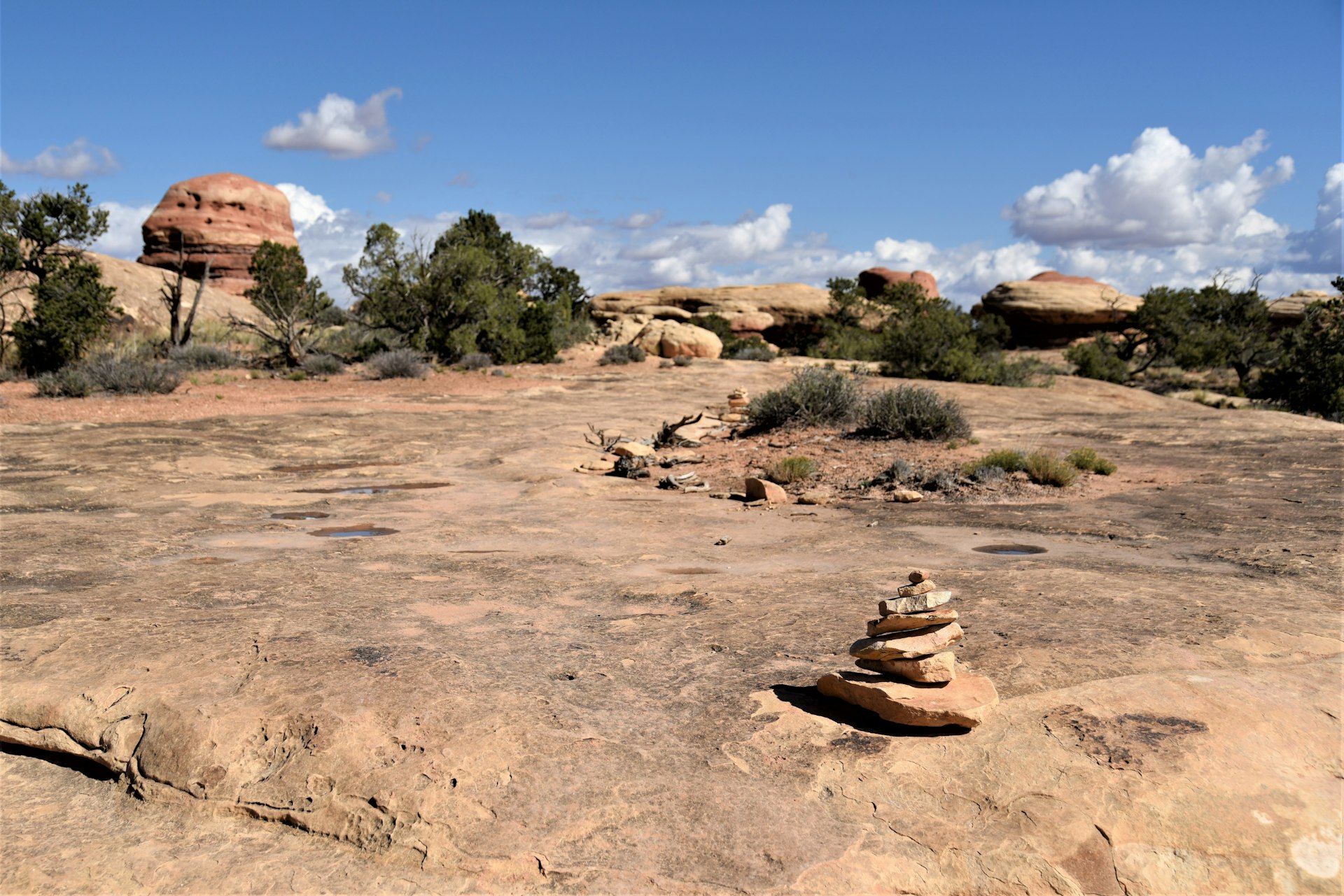 Cairns mark the trail from Elephant Hill to Chesler Park in Canyonlands National Park, Utah