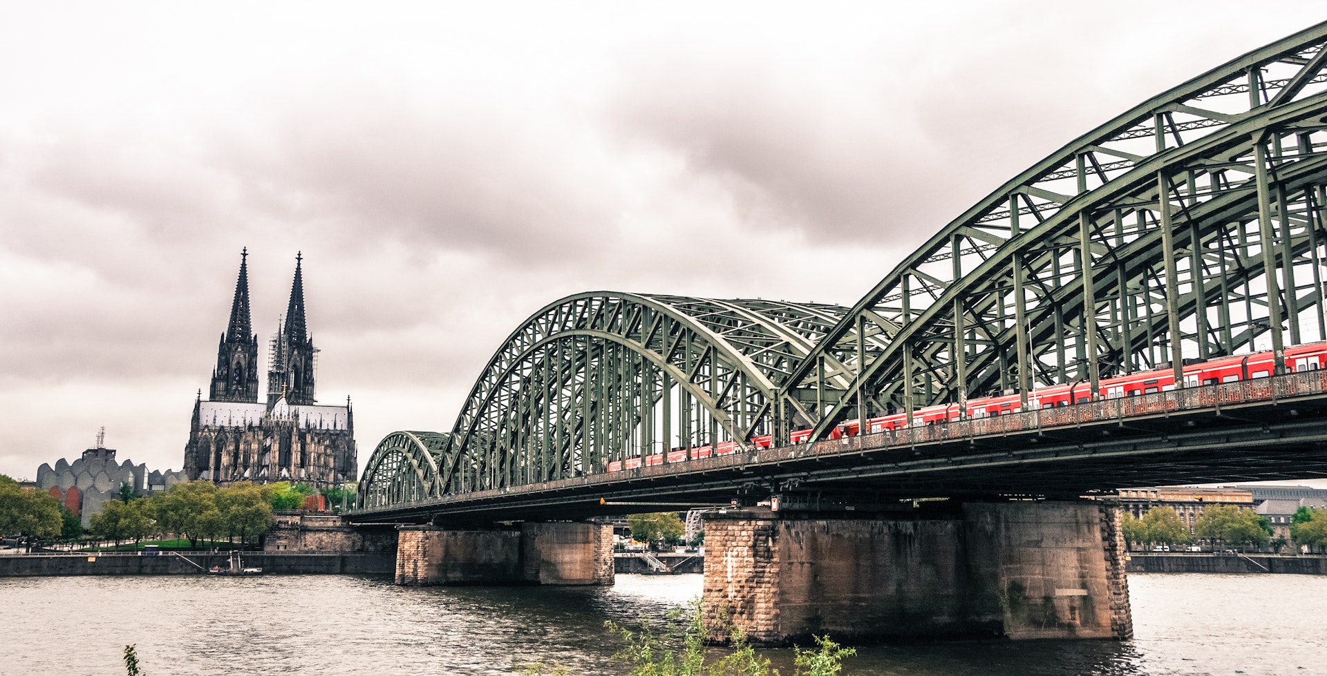 The train into Cologne on the Hohenzollern Bridge, passing over the Rhine River