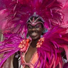 Local woman wearing a colourful headdress during the Barbados Crop Over festival