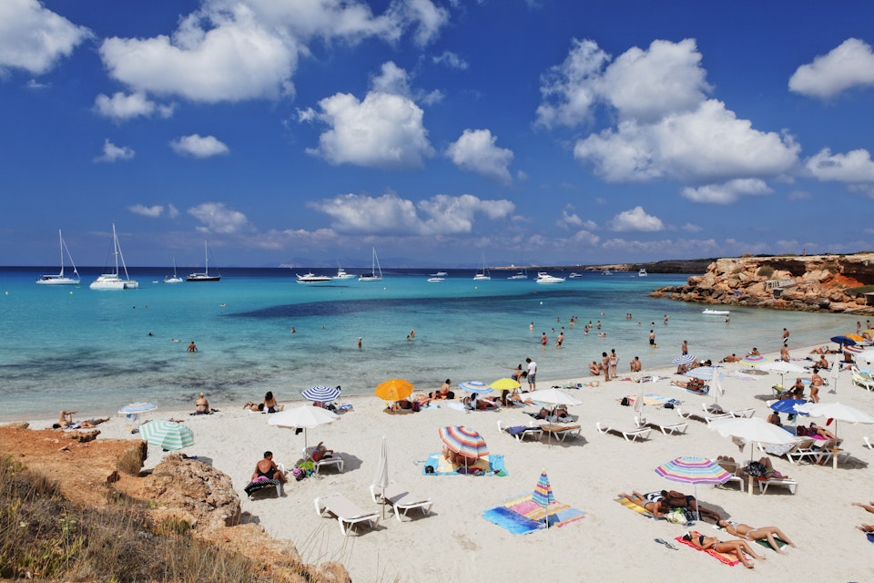 Beach in Cala Saona, Formentera, Balearic Islands, Spain.