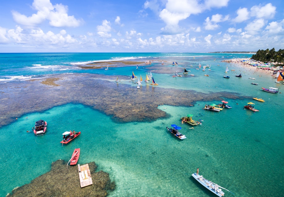 Aerial View of Porto de Galinhas located in the state of Pernambuco in Brazil - the best aerial shot of Brazil