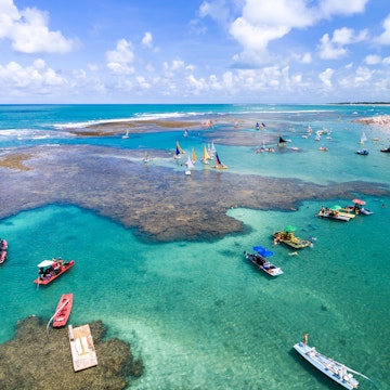 Aerial View of Porto de Galinhas located in the state of Pernambuco in Brazil - the best aerial shot of Brazil