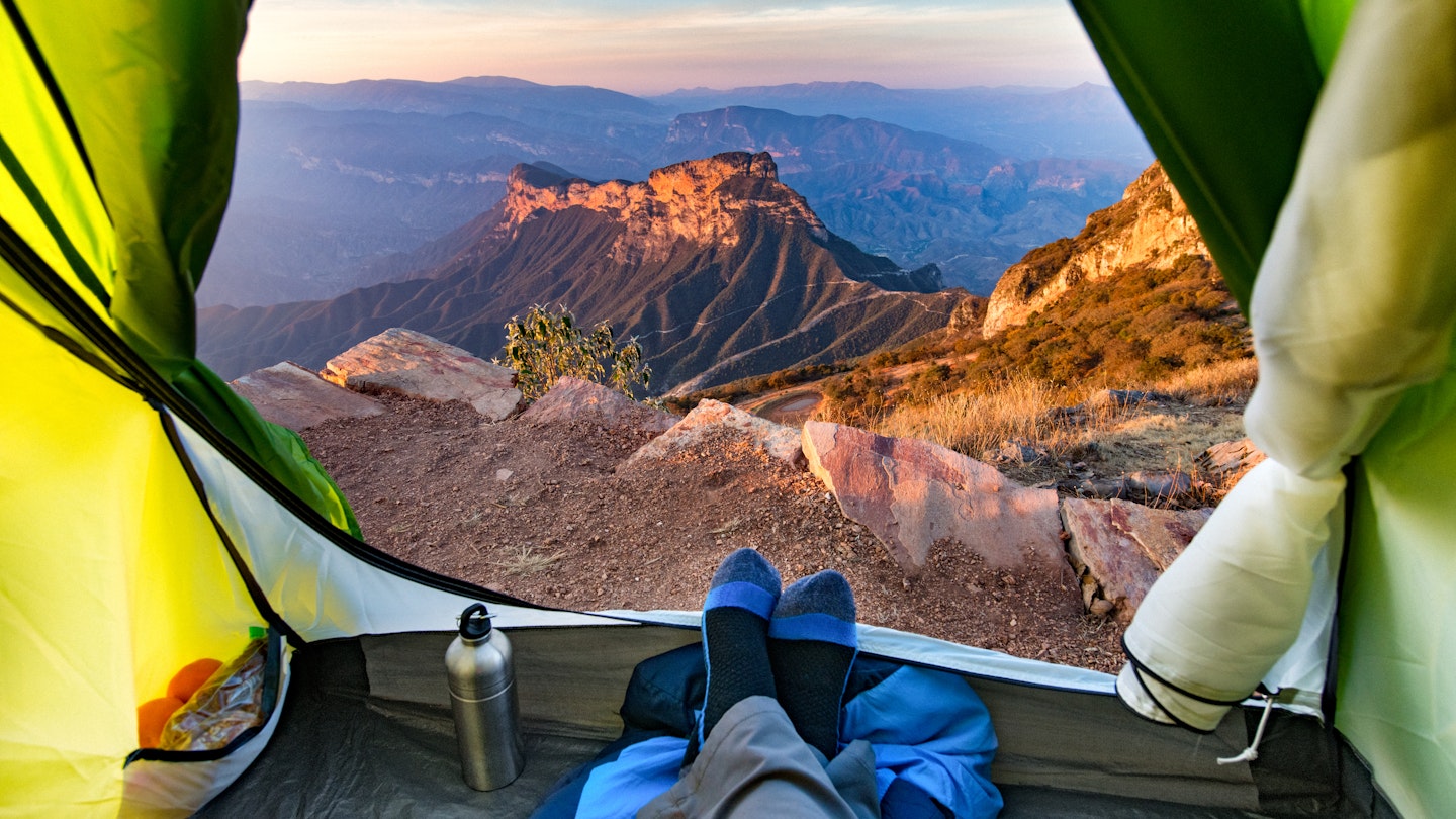 Looking at the view of Sierra Gorda of Queretaro from inside of a Camping Tent. Mexico