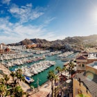 High-angle view of Cabo San Lucas harbour in Mexico.