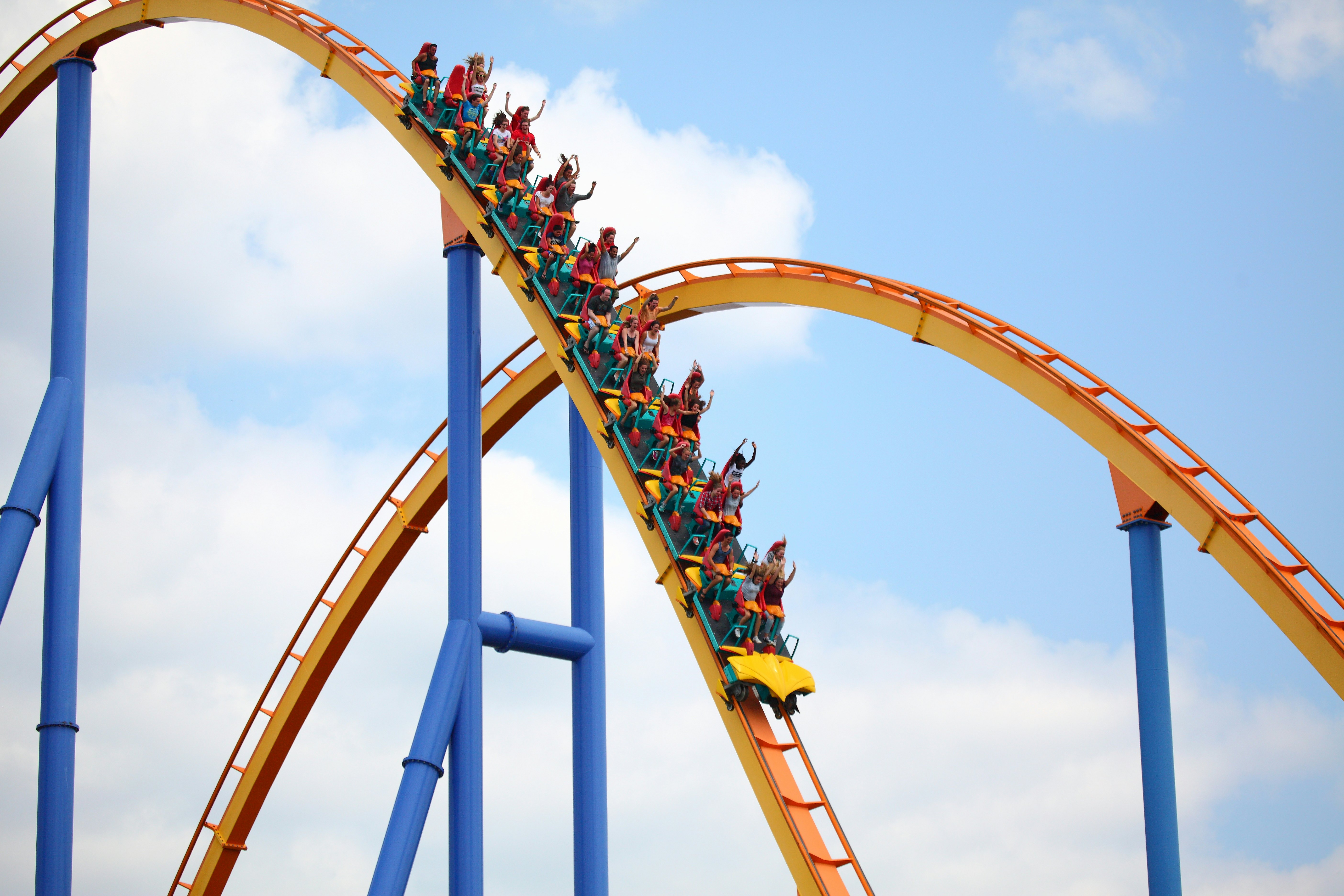 July 11, 2015: People riding the Behemoth Roller Coaster at Canada's Wonderland amusement park.