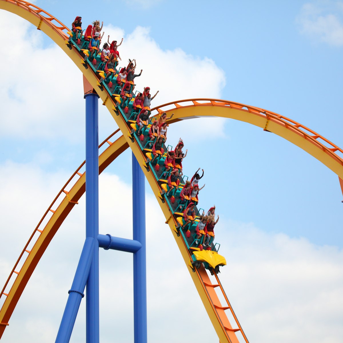 July 11, 2015: People riding the Behemoth Roller Coaster at Canada's Wonderland amusement park.