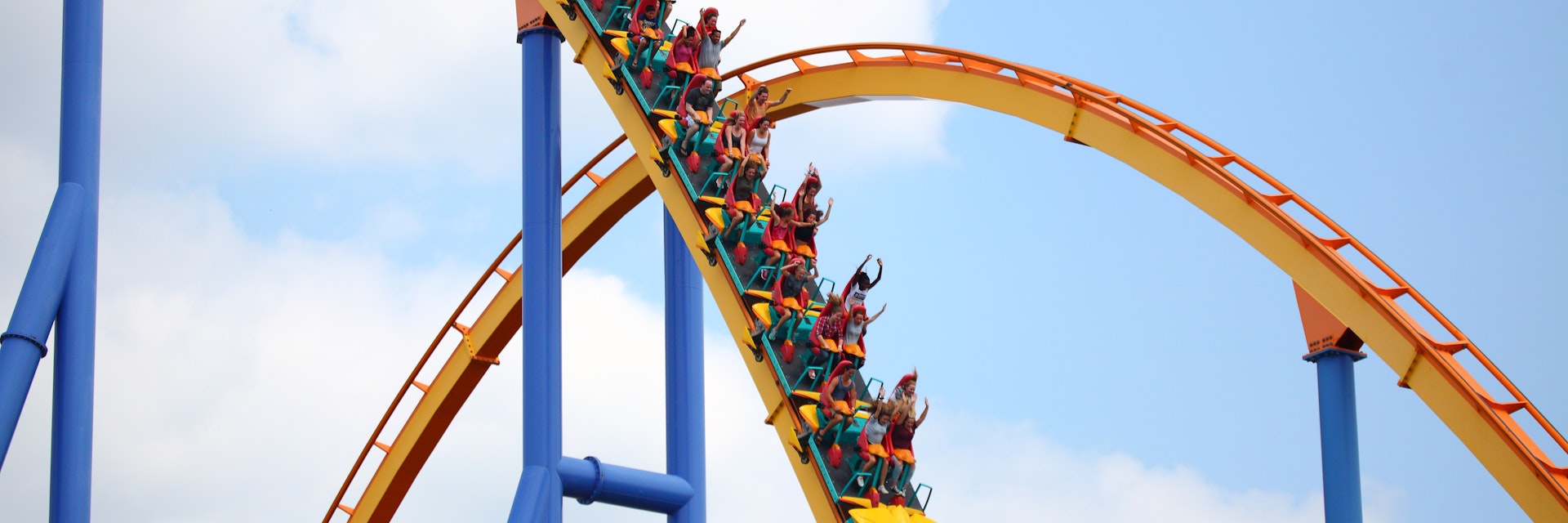 July 11, 2015: People riding the Behemoth Roller Coaster at Canada's Wonderland amusement park.