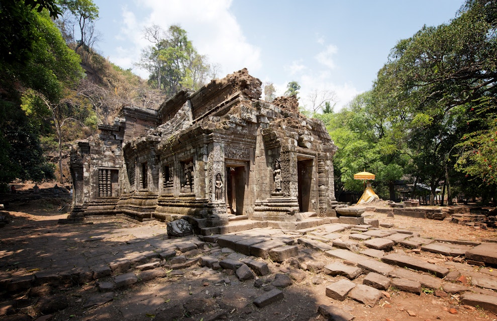Ruins of Wat Phou (Vat Phu), former Khmer Hindu temple complex.