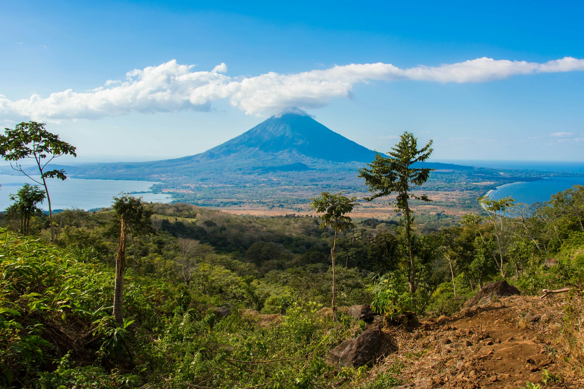 View of volcán Concepción and Ometepe island in Nicaragua from the slope of volcán Maderas 