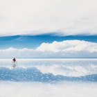 Mirror surface on the salt flat Salar de Uyuni, Altiplano, Bolivia